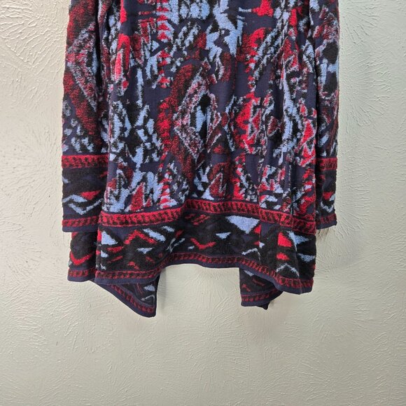 Lucky Brand Southwestern Cardigan Sweater M Blue Draped Boho Aztec Hippie Top - Picture 10 of 14